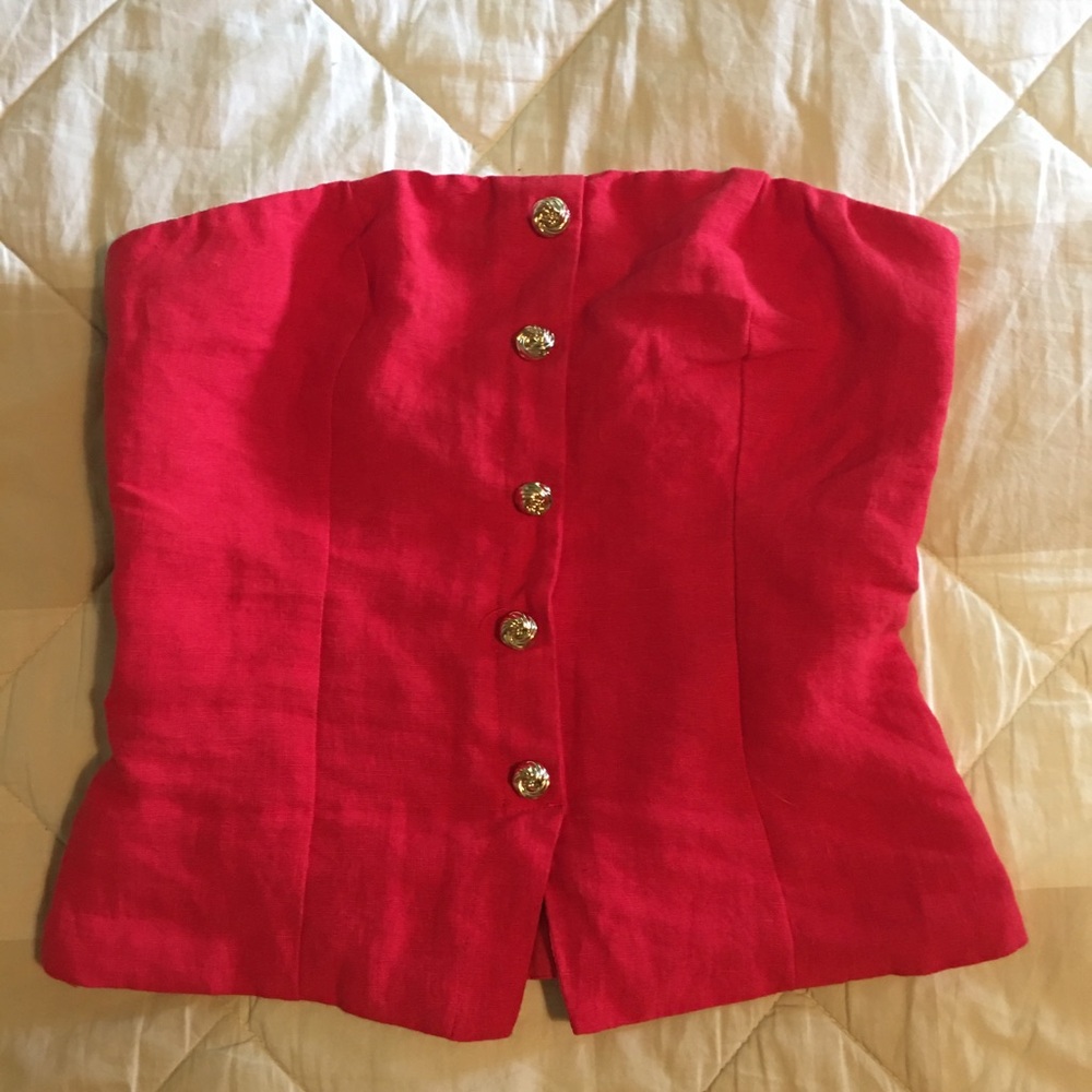 Olivaceous Red Strapless Linen Top with Button Accents Size S NWT